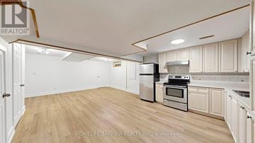 Richmond Hill (North Richvale) apartment for rent - A kitchen with white cabinets and a wooden floor.