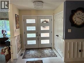 Ancaster apartment for rent - A foyer with a large door and a clock on the wall.