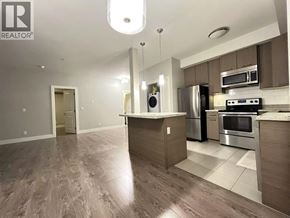 Burnaby apartment for rent - A modern kitchen with a wooden floor and stainless steel appliances.