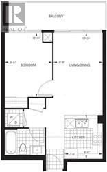 Toronto (Willowdale West) condo for rent - A floor plan of a realtor showing a balcony, living room, and kitchen.