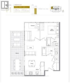 Toronto (Waterfront Communities) condo for rent - A floor plan of a house with a living room, two bedrooms, a kitchen, and a bathroom.