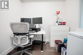 Mississauga (Creditview) condo for rent - A white chair is in front of a desk with a computer and monitor.