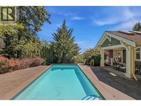 West Vancouver apartment for rent - A pool in a backyard with a house and trees in the background.