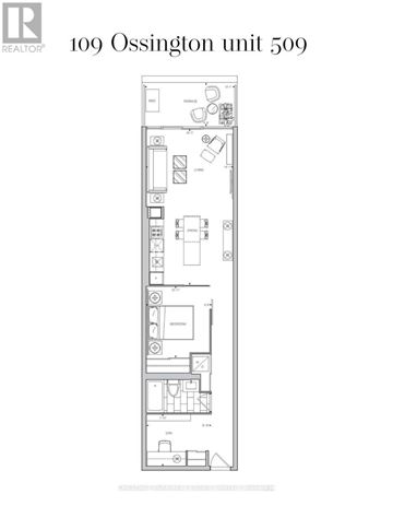 Toronto (Trinity-Bellwoods) condo for rent - A floor plan for a 109 Ossington unit 509 is displayed.