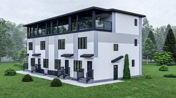 Edmonton apartment for rent - A modern two-story house with a balcony on the second floor.