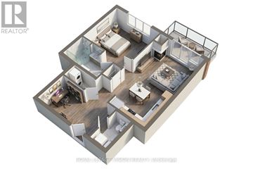 Toronto (Henry Farm) condo for rent - A 3D rendered image of a house layout.