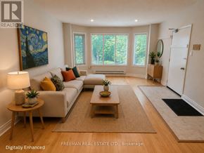 Toronto (Annex) apartment for rent - A well-lit living room with a white sofa, wooden coffee table, and a painting on the wall.