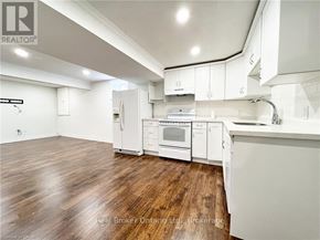 Hamilton (Stoney Creek Mountain) apartment for rent - A kitchen with white cabinets and a wooden floor.