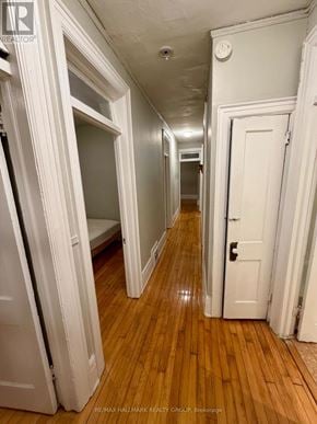 Ottawa triplex for rent - A long hallway with white doors and wood floors.