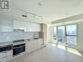 Toronto (Church-Yonge Corridor) condo for rent - A modern kitchen with a view of the city.