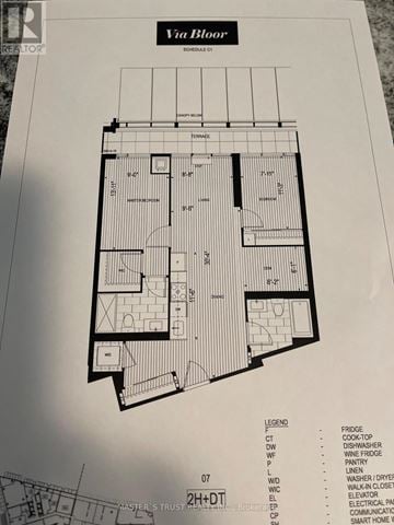 Toronto (North St. James Town) condo for rent - A floor plan for a Via Bloor property shows a layout with labeled rooms such as "DINING ROOM" and "KITCHEN.".