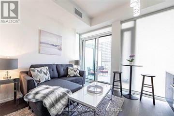 Toronto (Mount Pleasant West) condo for rent - A living room with a grey couch, a coffee table, and a painting on the wall.