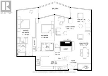 Toronto (L'amoreaux) condo for rent - A floor plan of a house with a living room, dining room, kitchen, and multiple bedrooms.