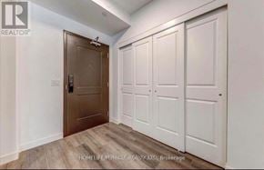 Niagara Falls (Brown) condo for rent - A brokerage image of a room with a brown door and white walls.