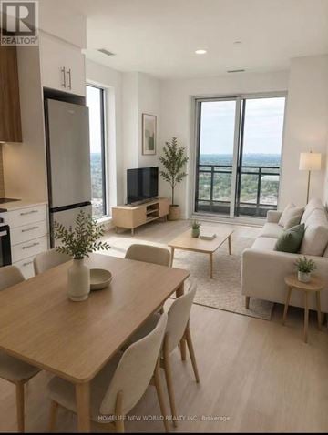 Markham (Greensborough) condo for rent - A modern kitchen with a dining table and chairs.