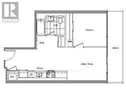 Toronto (Bayview Village) condo for rent - A floor plan of a house with a kitchen, living room, and bathrooms.