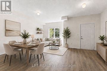 Georgina (Sutton & Jackson's Point) townhouse for rent - A dining room with a table set for six with a view of a living room in the background.