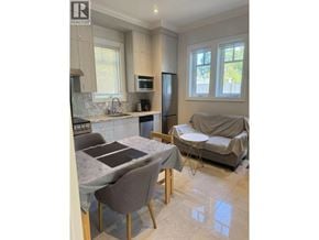 Vancouver apartment for rent - A kitchen with a table and chairs and a couch.
