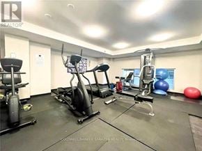 Ottawa condo for rent - A gym with a variety of equipment including a treadmill, exercise ball, and weight machine.