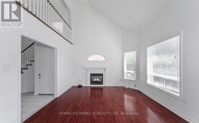 Brampton (Snelgrove) apartment for rent - A spacious room with a fireplace and wooden flooring.