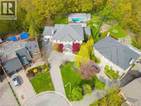 Stoney Creek apartment for rent - An aerial view of a house with a swimming pool surrounded by trees and a car parked in the driveway.