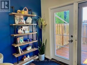 Quinte West (Trenton Ward) apartment for rent - A room with a blue wall and a white door leading to a balcony.