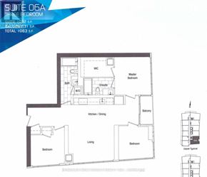 Toronto (Waterfront Communities) condo for rent - A floor plan of a three bedroom suite with a kitchen and living room.
