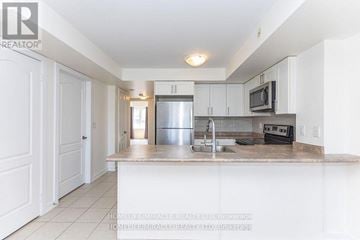 Markham (Cornell) townhouse for rent - A kitchen with white cabinets and a wooden countertop.