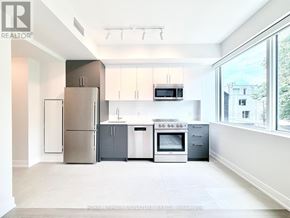 Toronto (University) condo for rent - A modern kitchen with stainless steel appliances and a large window.