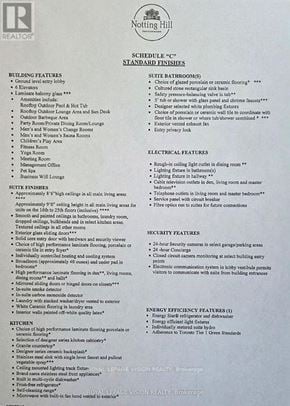 Toronto (Humber Heights) condo for rent - A page from a brochure detailing the features of a property at Notting Hill.