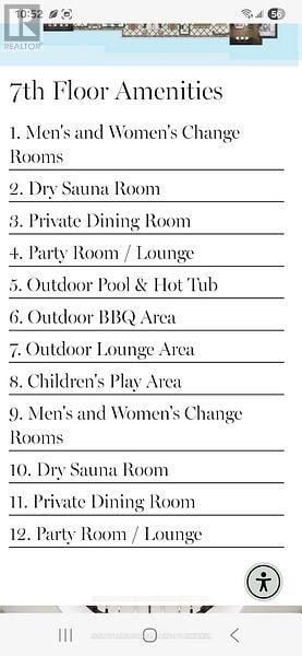 Toronto (Humber Heights) condo for rent - A list of amenities for the 7th floor of a building.