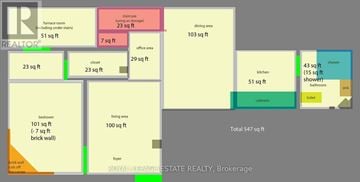 Toronto (West Humber-Clairville) apartment for rent - A floor plan for a property with a total area of 547 square feet, including a living area, kitchen, dining area, and multiple bathrooms.