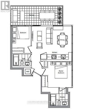 Toronto (Waterfront Communities) condo for rent - A black and white floor plan of a house with labeled rooms.