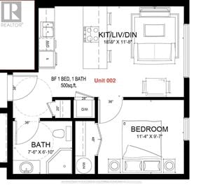 Ottawa multi-family for rent - A floor plan for a home with a bedroom, bathroom, and kitchen.