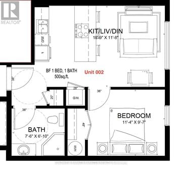 Ottawa multi-family for rent - A floor plan for a home with a bedroom, bathroom, and kitchen.