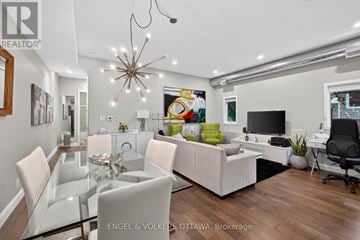 Ottawa duplex for rent - A modern living room with a glass dining table and white chairs.