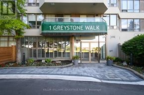 Toronto (Kennedy Park) condo for rent - The entrance to a building named 1 Greystone Walk.