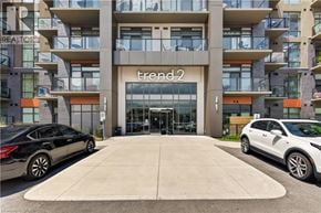 Waterdown condo for rent - A black car is parked in front of a building with a sign that reads "trend2".