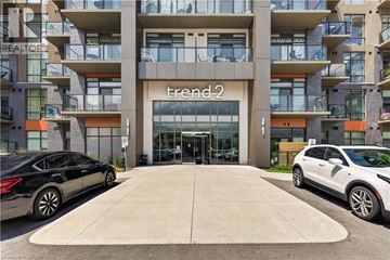Waterdown condo for rent - A black car is parked in front of a building with a sign that reads "trend2".