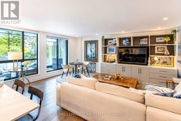 Ottawa condo for rent - A living room with a white couch and a television on a cabinet.