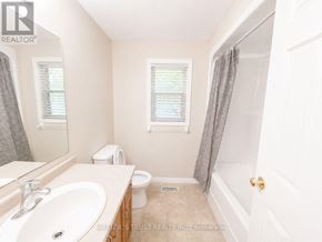 Kitchener apartment for rent - A bathroom with a sink, toilet, and window.