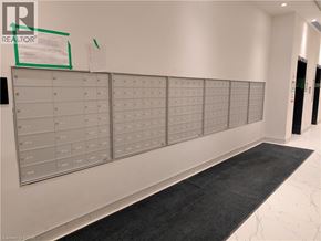 Brantford condo for rent - A wall of mailboxes in a hallway.