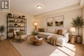 Thorold (Rolling Meadows) apartment for rent - A living room with a beige couch, a coffee table, and a flat screen TV.