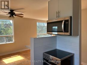 Toronto (Stonegate-Queensway) condo for rent - A kitchen with a microwave mounted above a counter.