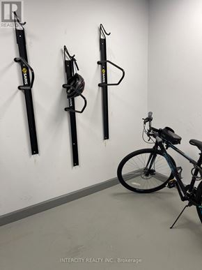 Hamilton (Ainslie Wood) condo for rent - A bike is parked in a room with three ski poles hanging on the wall.