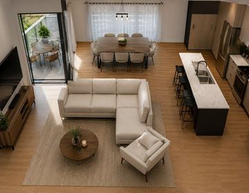 Gatineau (Gatineau) apartment for rent - A modern living room with a white sofa and a coffee table.