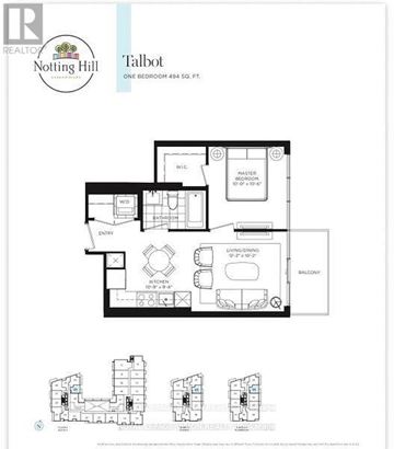 Toronto (Humber Heights) condo for rent - A floor plan for a one bedroom apartment at Notting Hill.