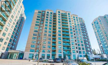 Richmond Hill (Langstaff) condo for rent - A tall building with the words "Century 21 Kenmore Realty Brokerage" on the front.