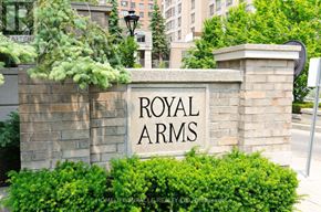 Toronto (Willowdale West) condo for rent - A sign that says "Royal Arms" is in front of a building.