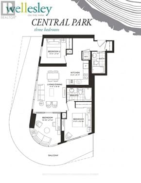 Toronto (Bay Street Corridor) condo for rent - A floor plan for a three bedroom apartment at Wellesley on the Park.